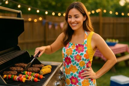 Woman grilling over BBQ