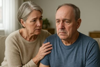 Wife looking after husband after stroke