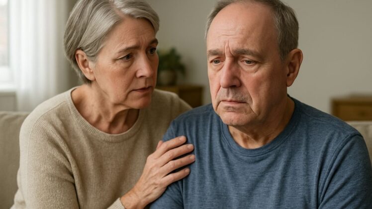Wife looking after husband after stroke