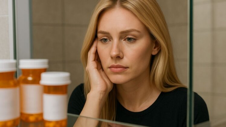 Woman looking in medicine cabinet