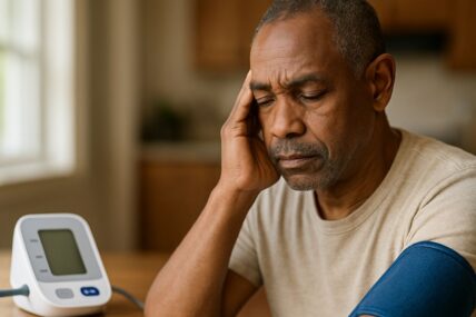 Person taking blood pressure at home