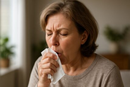 Woman coughing in pain