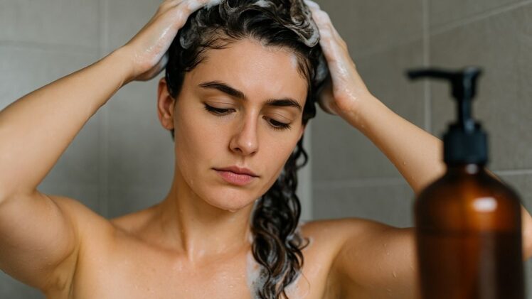 Woman shampooing hair