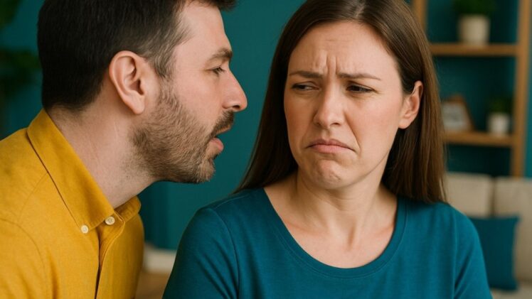 Man with bad breath breathing on a woman