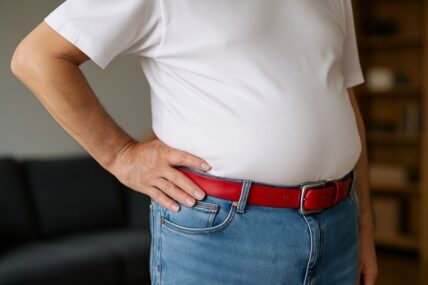 A man wearing a tight belt