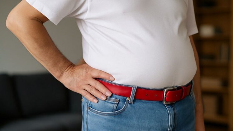 A man wearing a tight belt