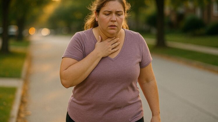 Woman walking in discomfort