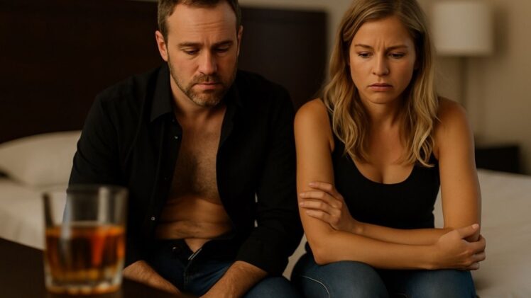 Couple disappointed sitting on the edge of a bed
