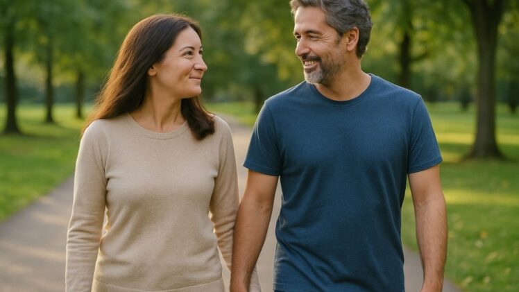 Couple walking in a park