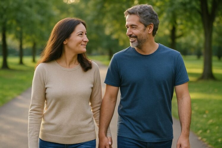Couple walking in a park