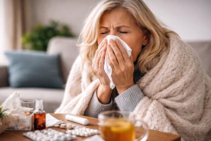 Woman sneezing
