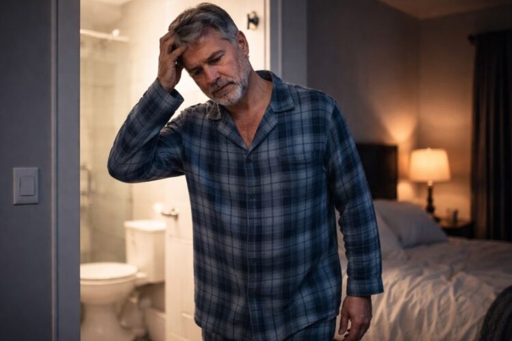 Man visiting the bathroom at night.