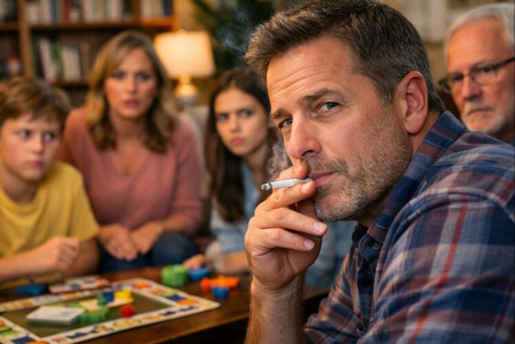Man smoking indoors