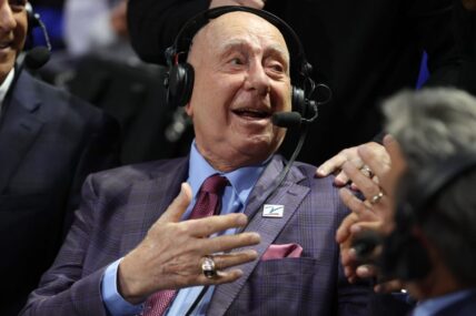Legendary broadcaster Dick Vitale greets the rest of the broadcasting table.