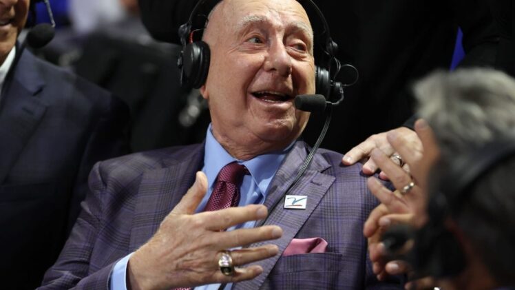 Legendary broadcaster Dick Vitale greets the rest of the broadcasting table.