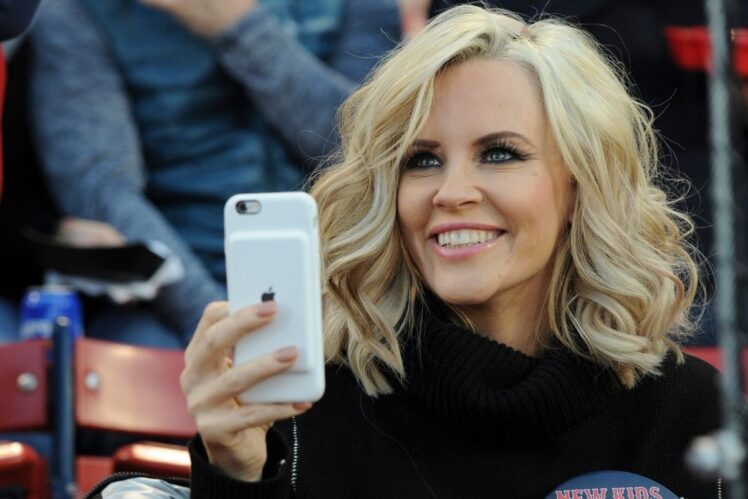 Apr 14, 2017; Boston, MA, USA; American actress and model Jenny McCarthy takes a photo prior to a game between the Boston Red Sox and Tampa Bay Rays at Fenway Park.