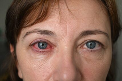 A woman's sore red eye.