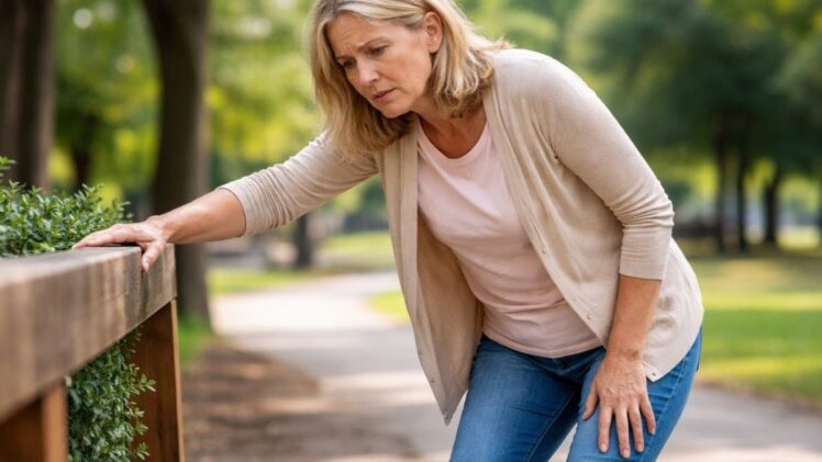 Woman suffering weakness in legs.