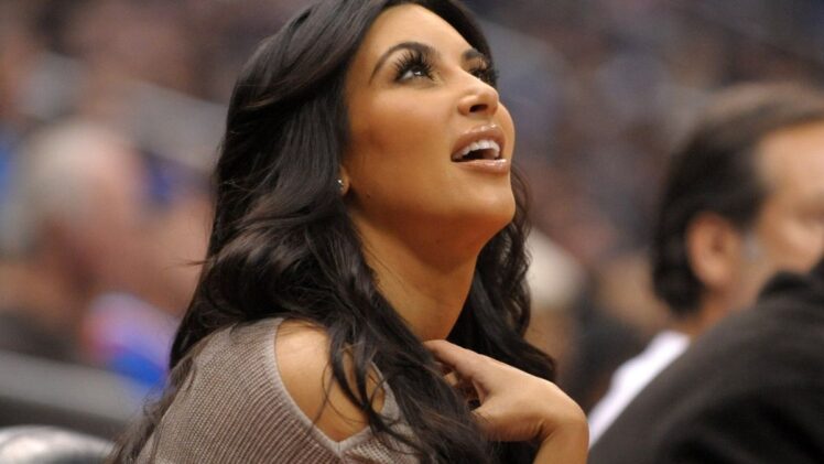 Kim Kardashian reacts during the NBA game between the Dallas Mavericks and the Los Angeles Clippers